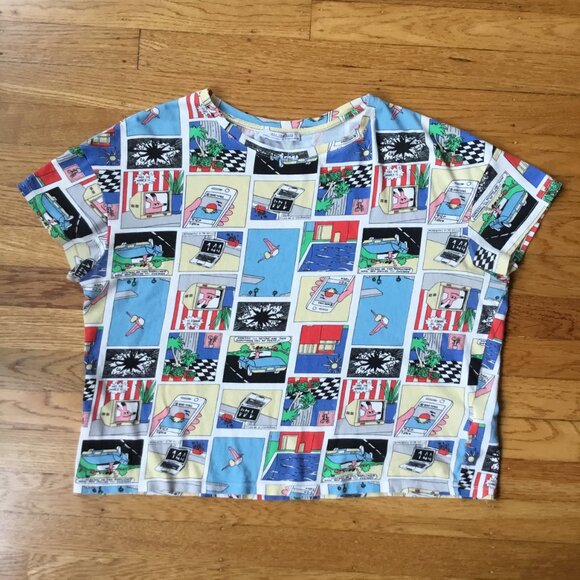 Zara Trafualuc Comic Graphic Short Sleeve Tshirt Top - Picture 1 of 6